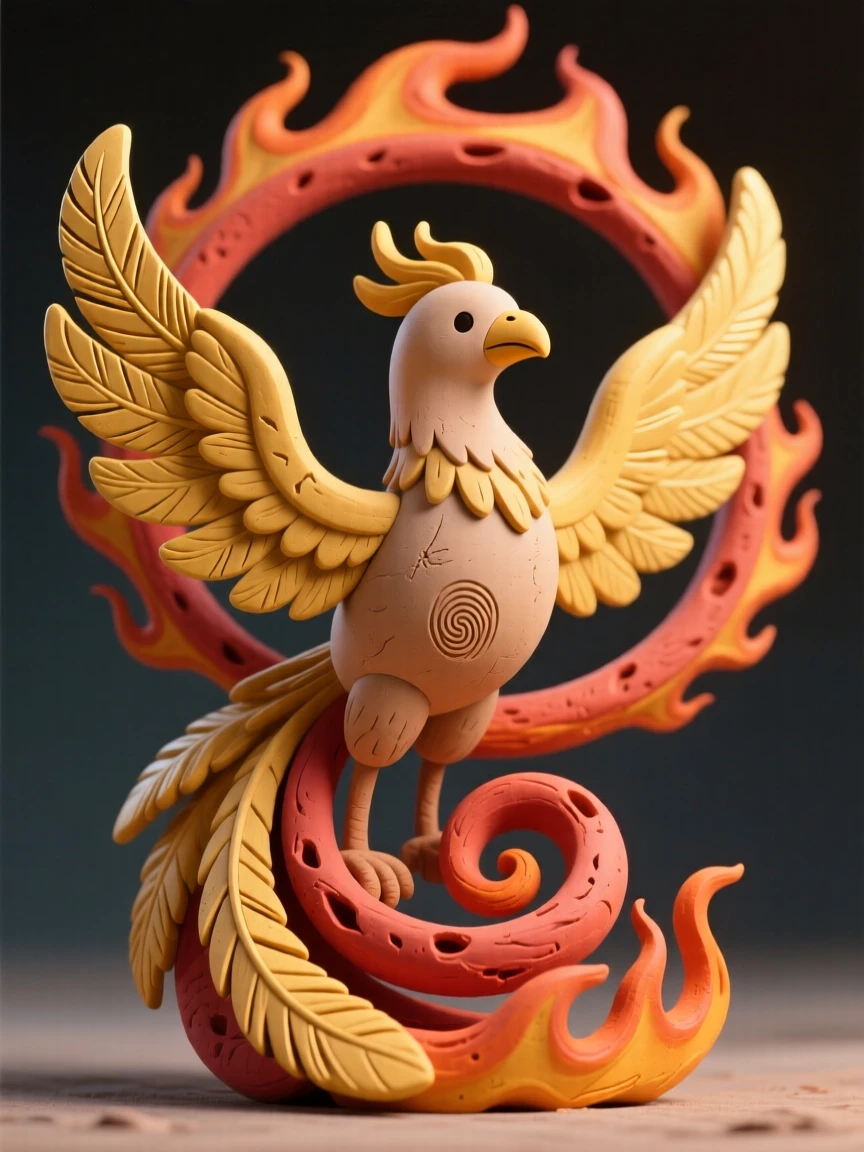 A phoenix rising in a spiral of flame and golden feathers