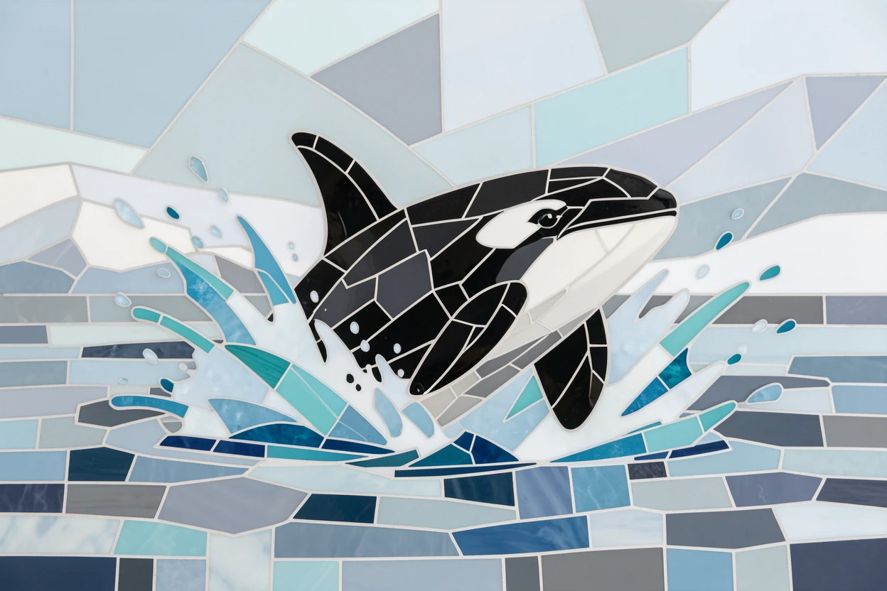 A wild orca breaching in cold northern waters, captured in soft natural light with a shallow depth of field.