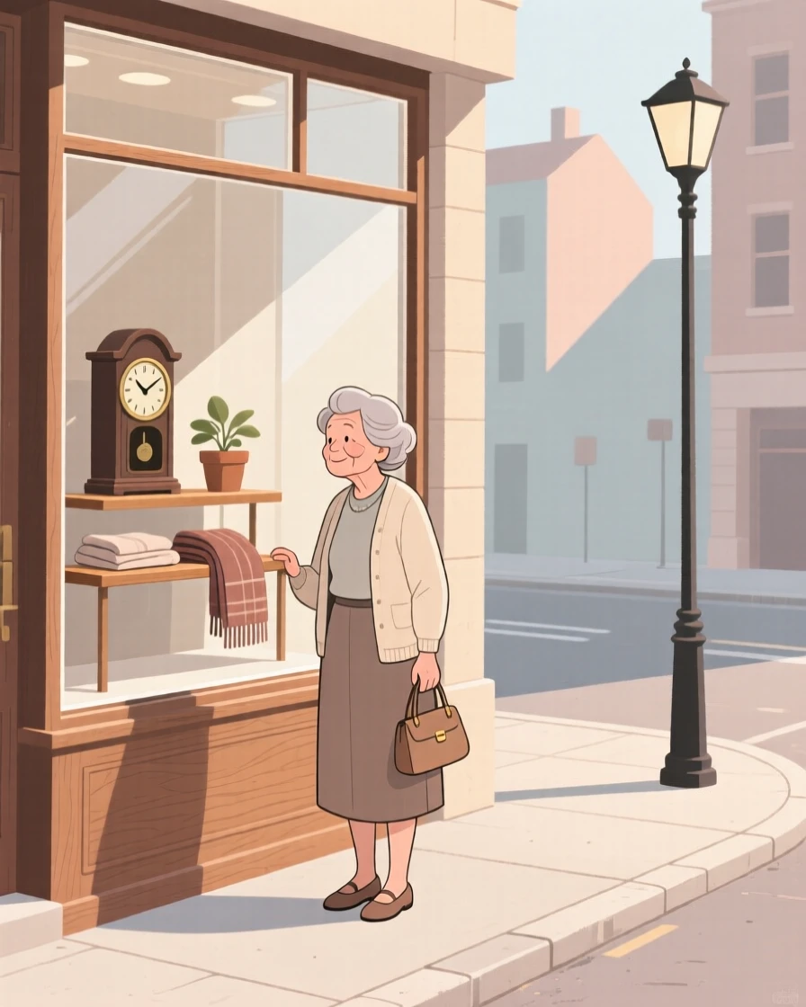 An elderly friends window shopping on a quiet weekend afternoon in the city.