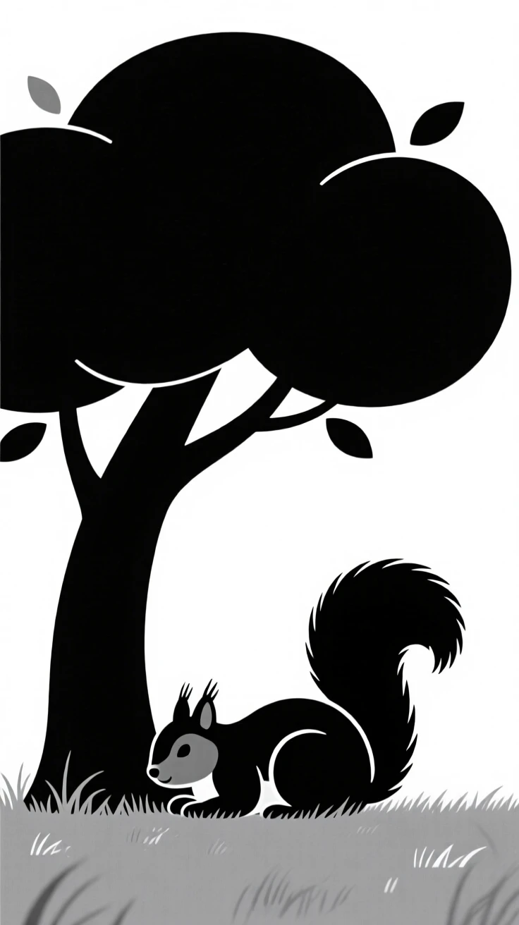 A squirrel resting beneath a shady tree.