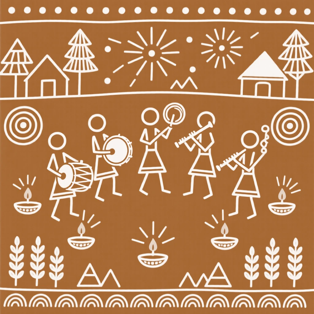 Diwali celebrated as musicians play traditional instruments together.
