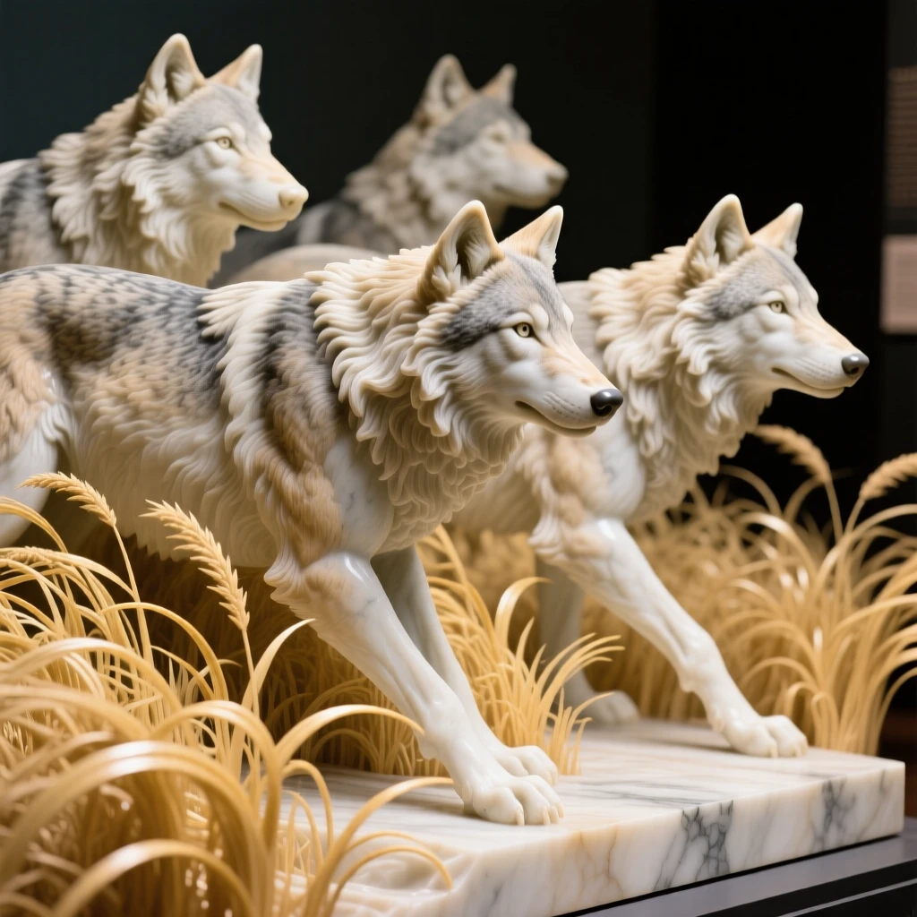 A striking close-up of a wolf pack, full of life and grace, in golden savanna grass