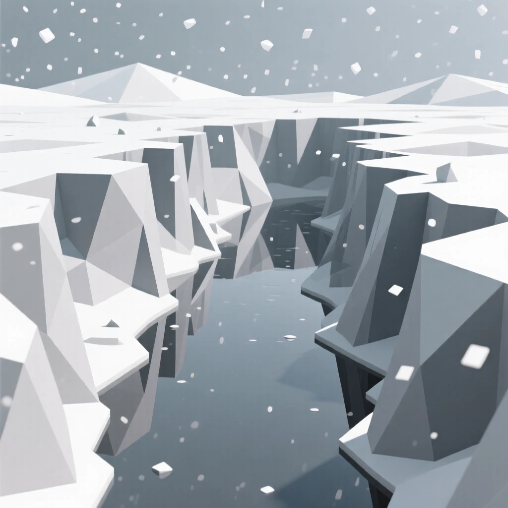 A canyon carved by centuries of wind and water, beneath a blanket of soft snowfall. reflections in the water double the scene's beauty. The mood is dreamy and otherworldly.