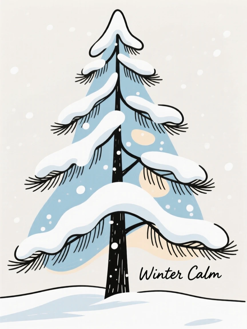 A pine tree dusted with snow