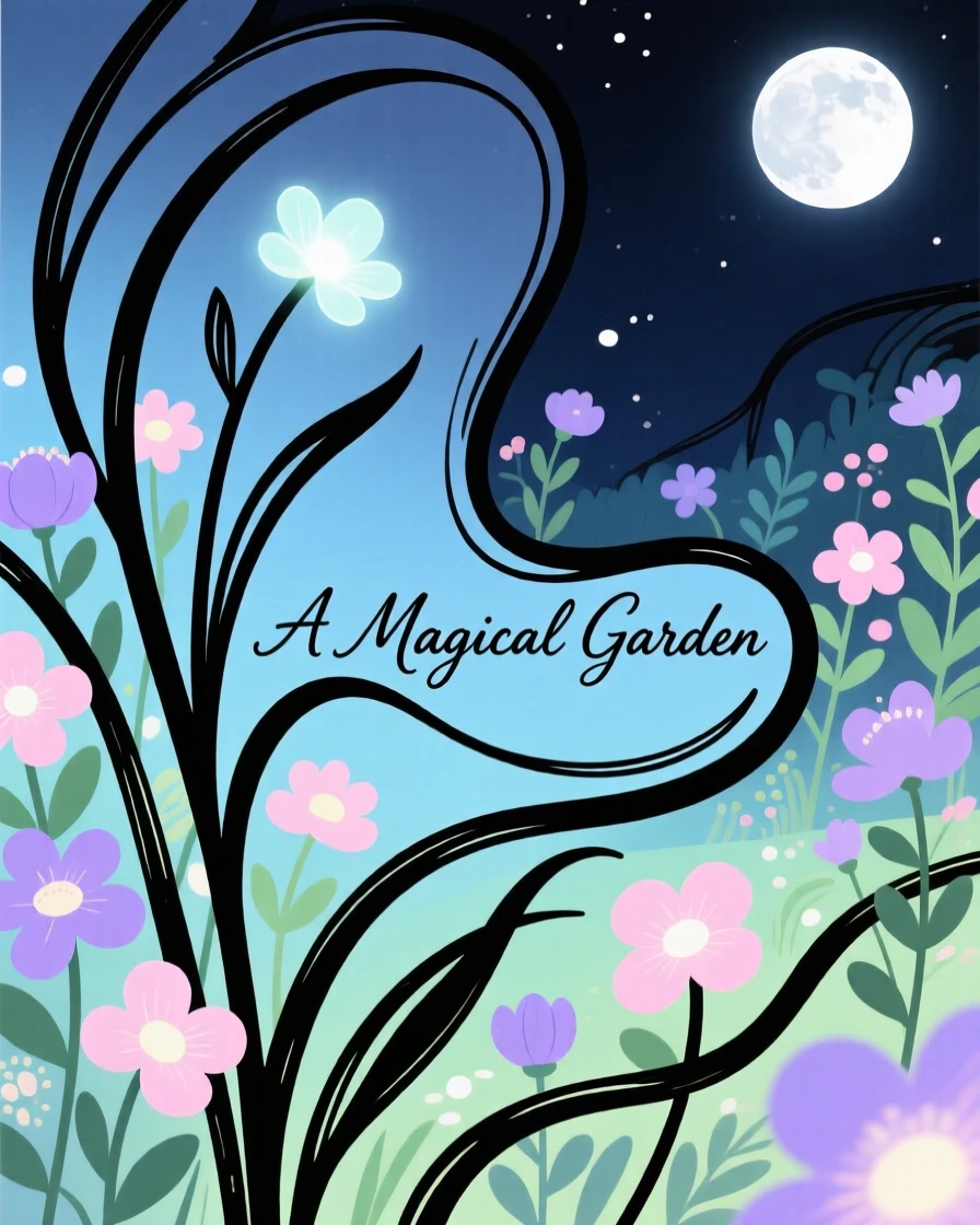A magical garden where flowers glow softly in the moonlight.