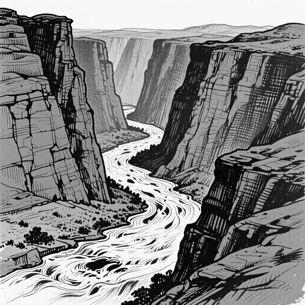 A dramatic canyon river winding far below towering red rock walls.