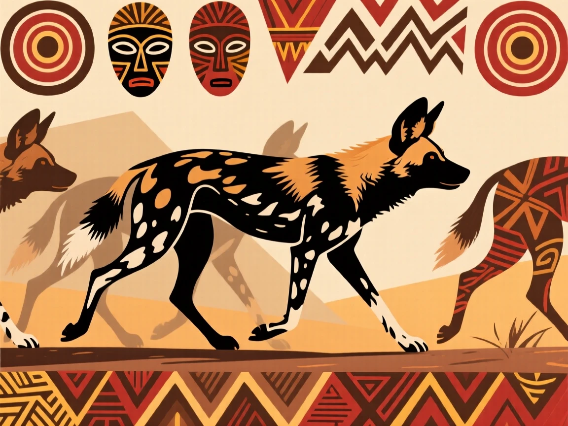 An African wild dog moving in a slow migration line.