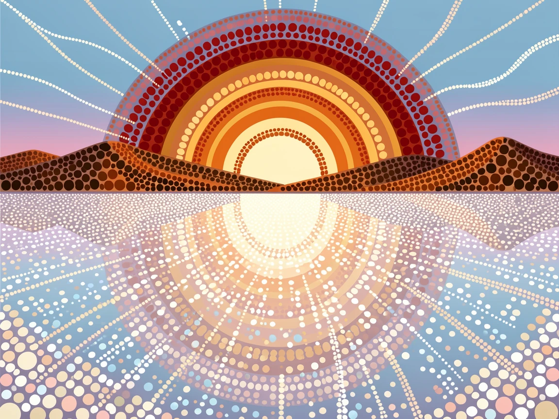 A mirror-like salt flat glowing at sunrise