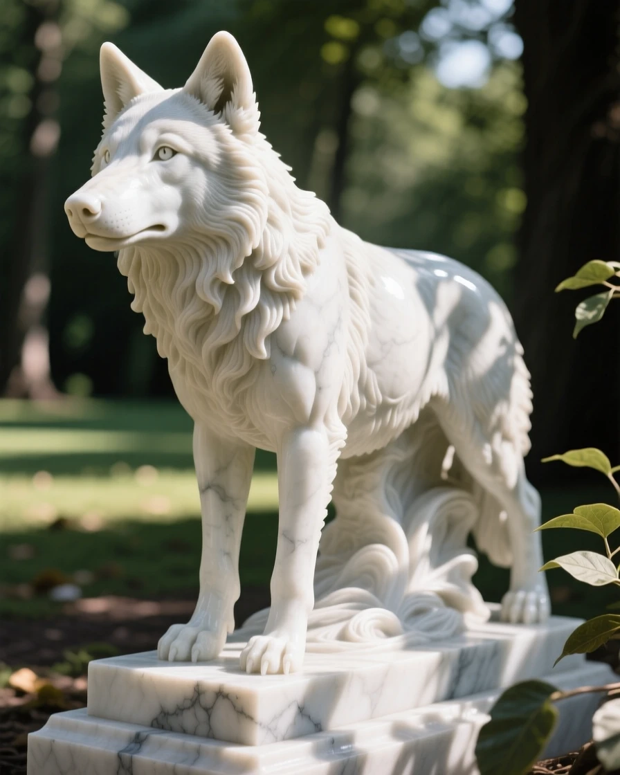 A striking close-up of a lone wolf, full of life and grace, in a sunlit clearing