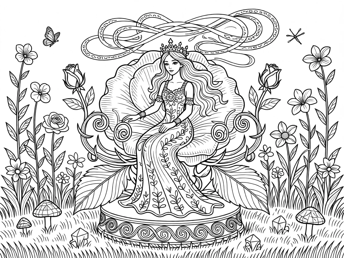 A fairy queen's throne carved from a single blooming rose.