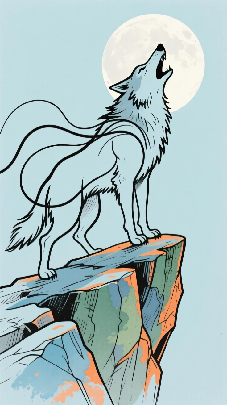 A shapeshifting werewolf howling atop a rocky cliff under a full moon.