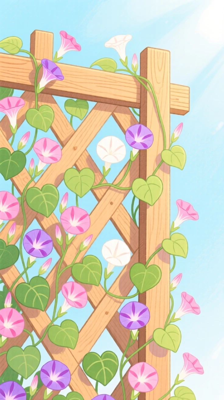 A close-up of a garden trellis covered in climbing sweet peas.