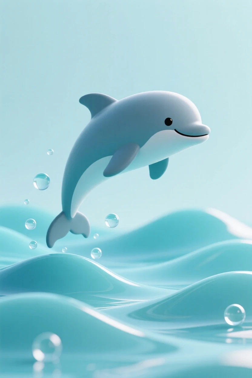 A playful dolphin leaps gracefully out of sparkling turquoise ocean waves, water droplets catching the sunlight.