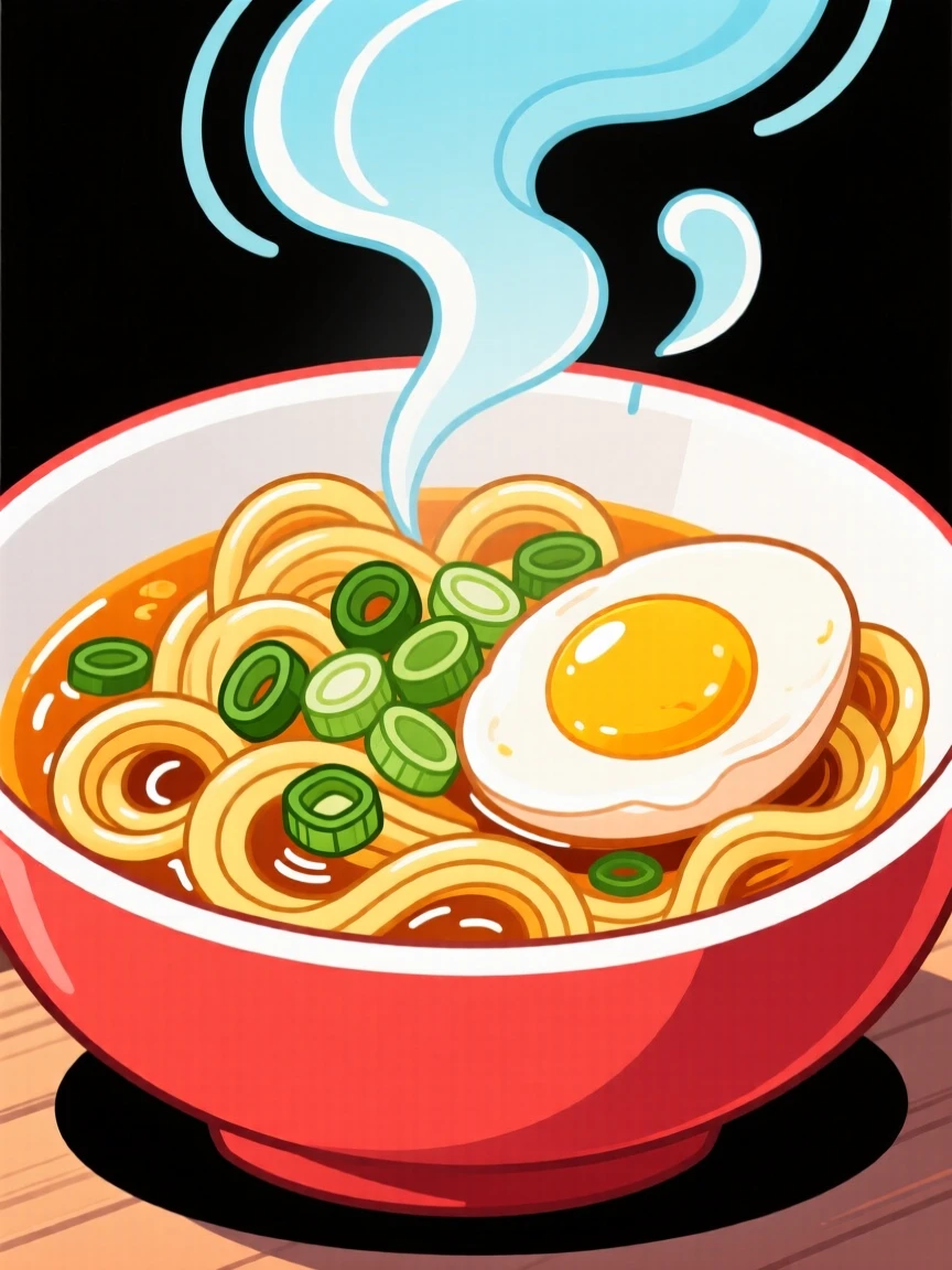 A steaming bowl of ramen with soft-boiled egg and green onions.