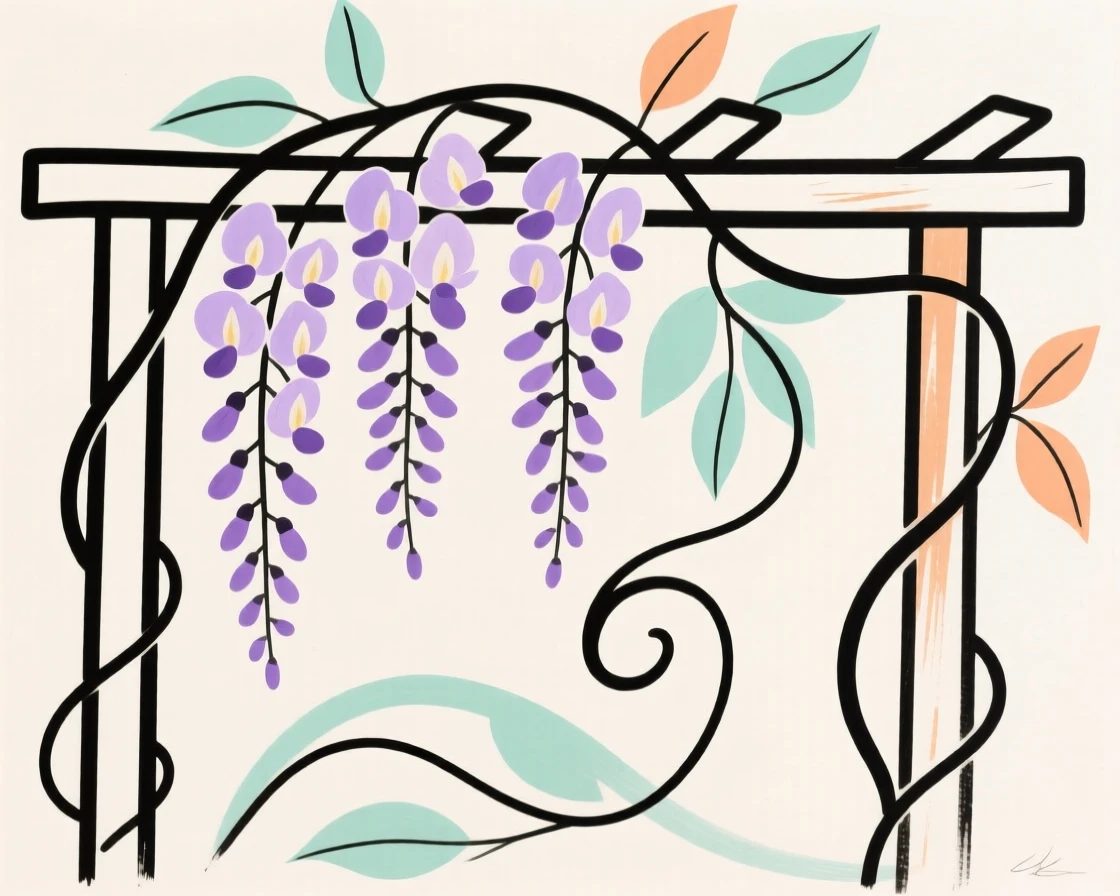 A wisteria vine cascading over a trellis