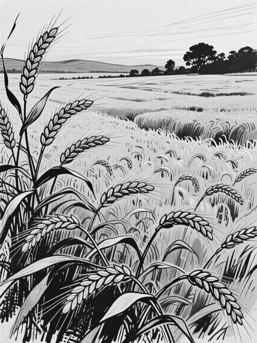 A vast field of golden barley rippling in the evening breeze.