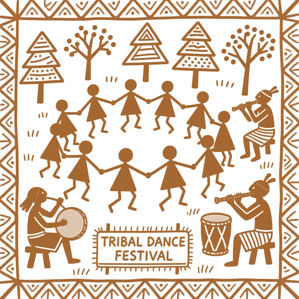 A tribal dance festival celebrated as musicians play traditional instruments together.