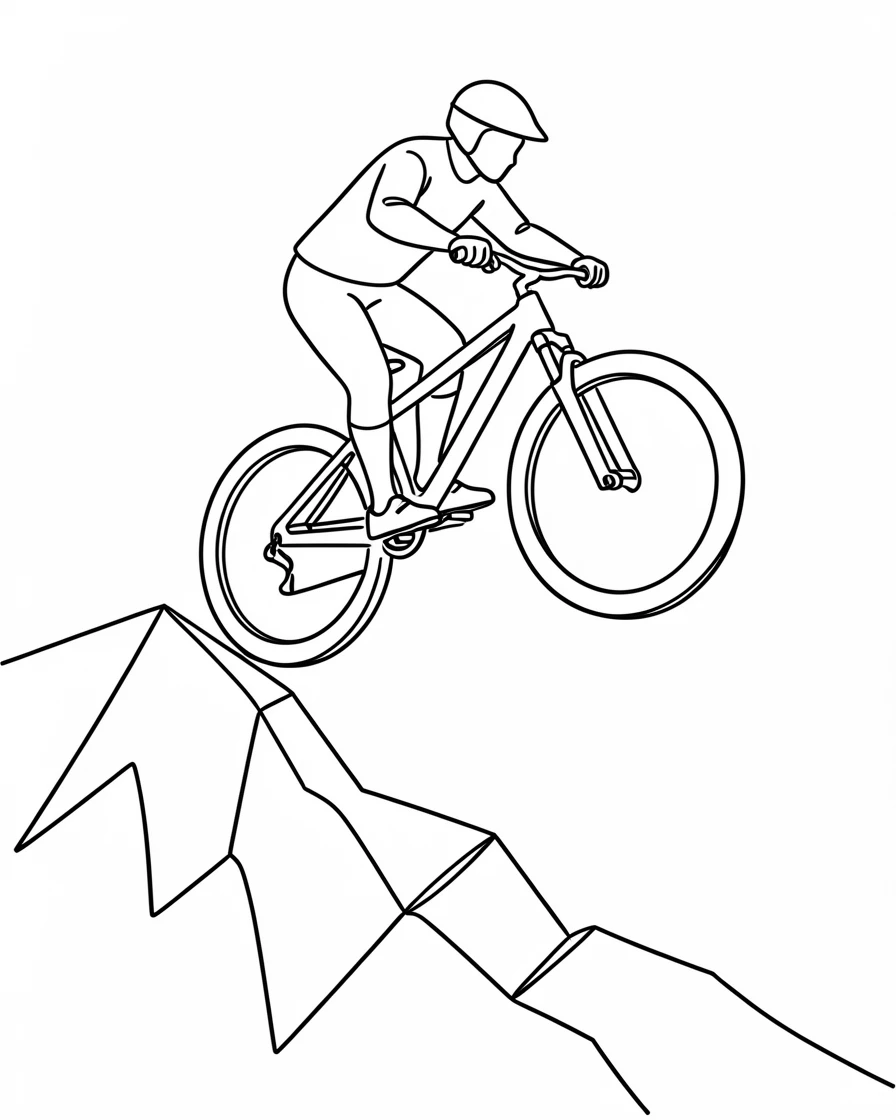 A downhill mountain biker launching off a rocky trail jump