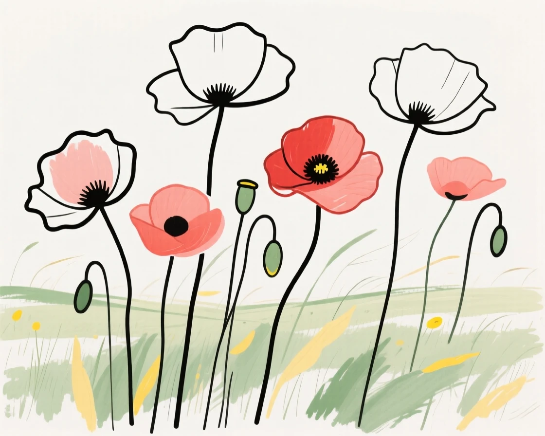 A field of poppies in the wind