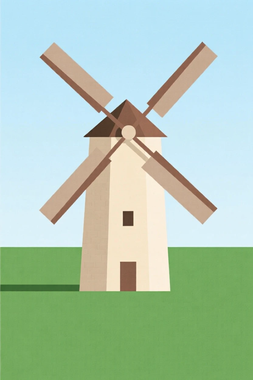 A traditional windmill standing in a green field