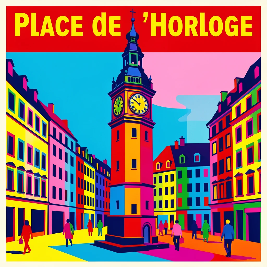 Historic clock tower in a European square