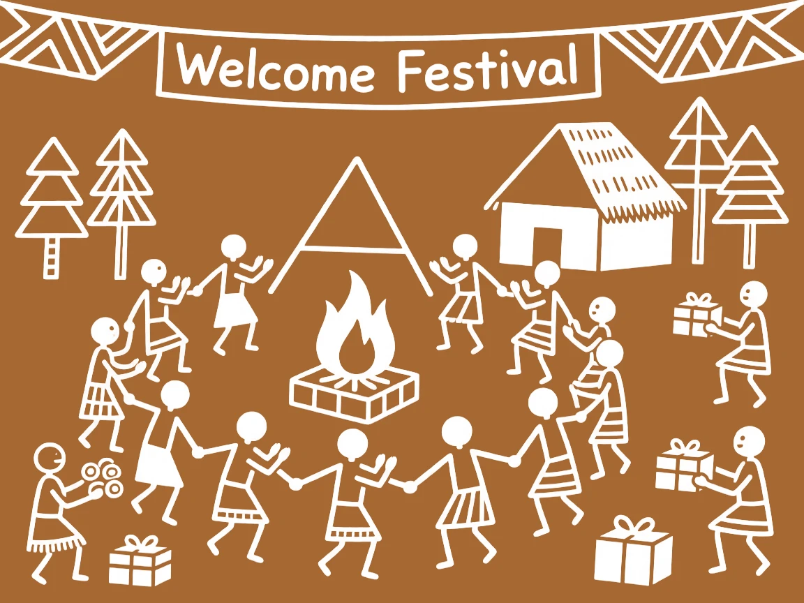 A tribal dance festival celebrated as villagers exchange sweets and gifts.