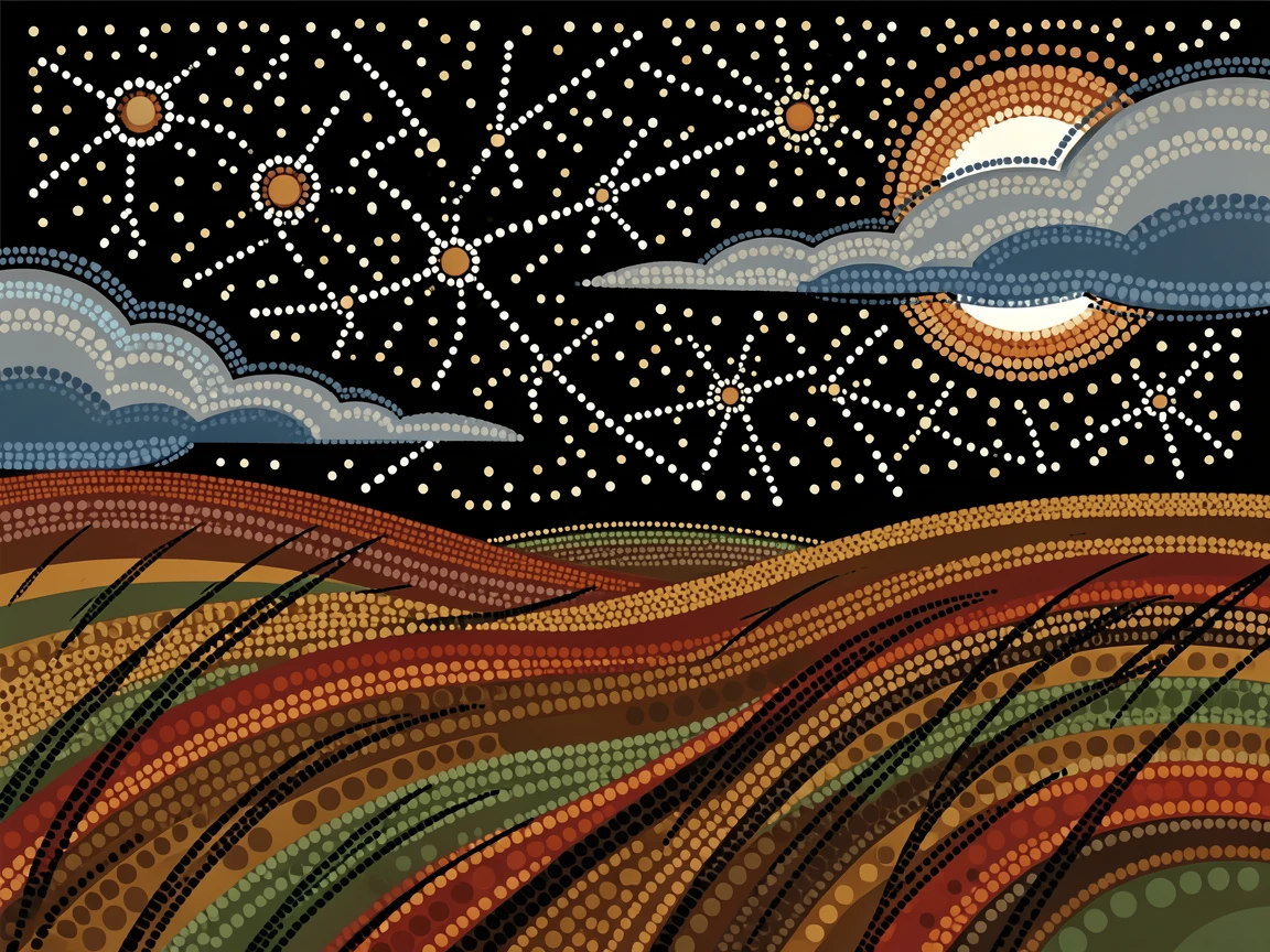 A storm-swept prairie beneath a starry night sky