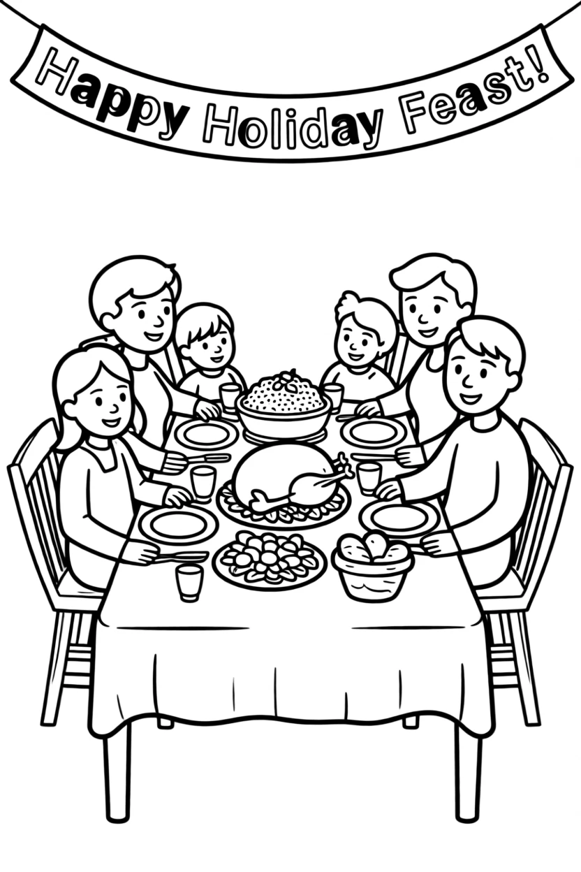 A family gathering around a table for a holiday feast
