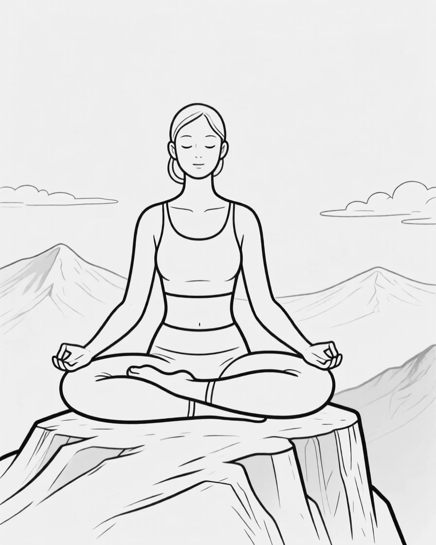 A yoga practitioner in a peaceful pose on a mountain overlook
