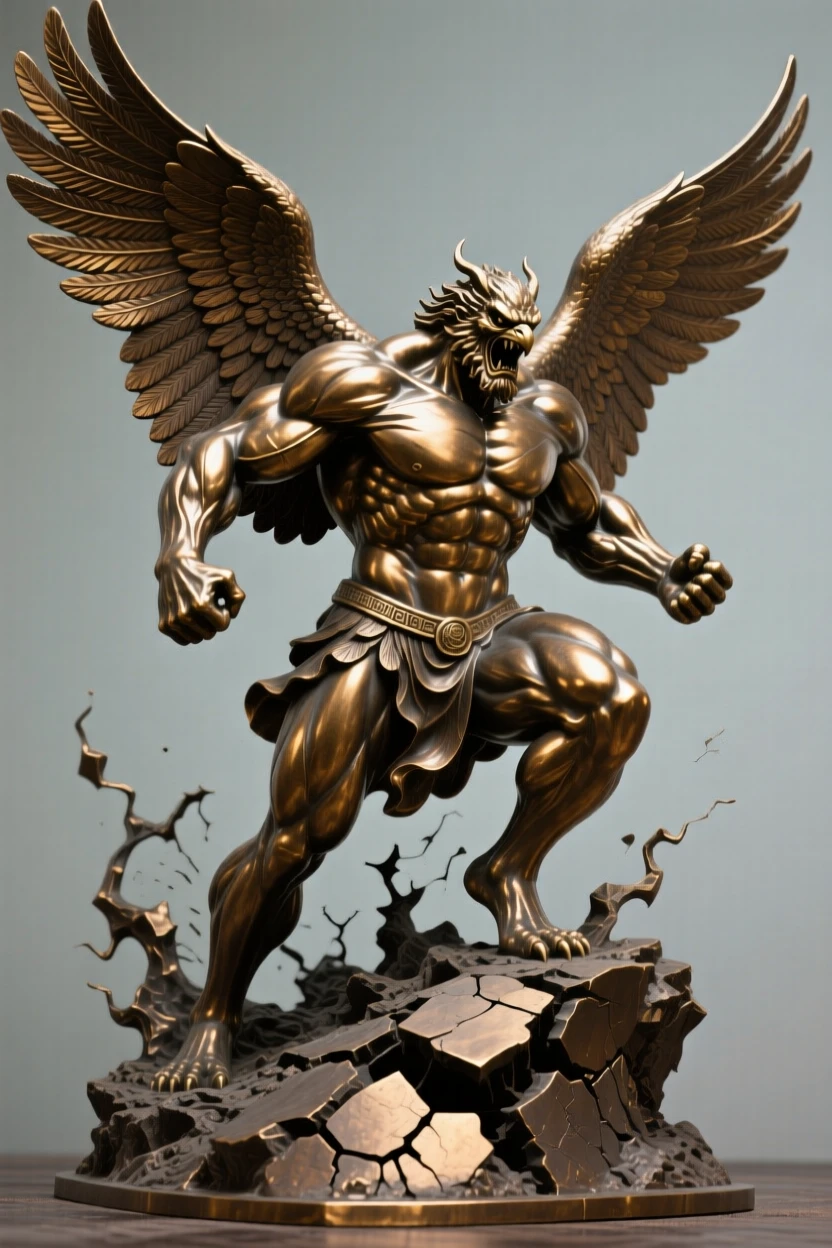 A titan rising from the earth in ancient fury, with wings fully outstretched in majestic display, radiating awe and grandeur