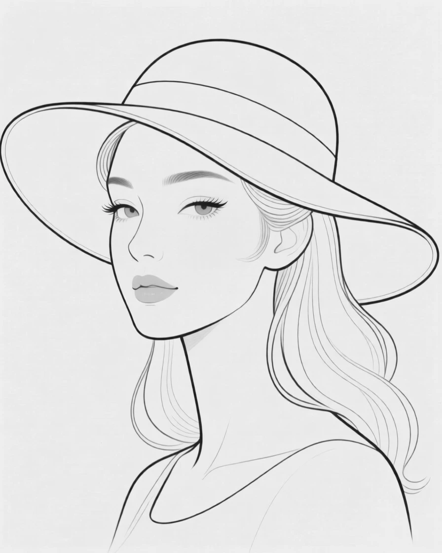 A portrait of a woman wearing a wide-brimmed sun hat
