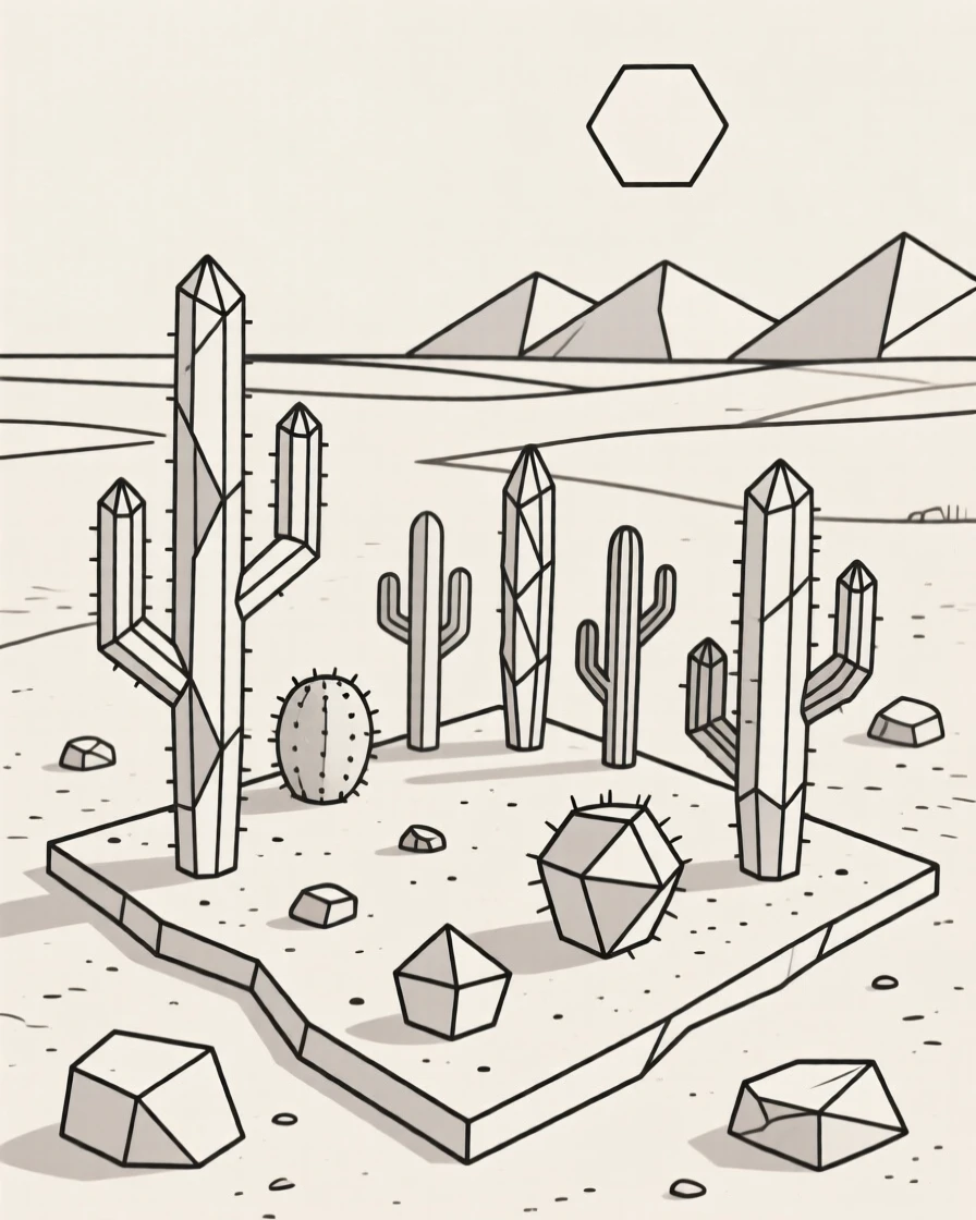 A cactus garden in a desert landscape