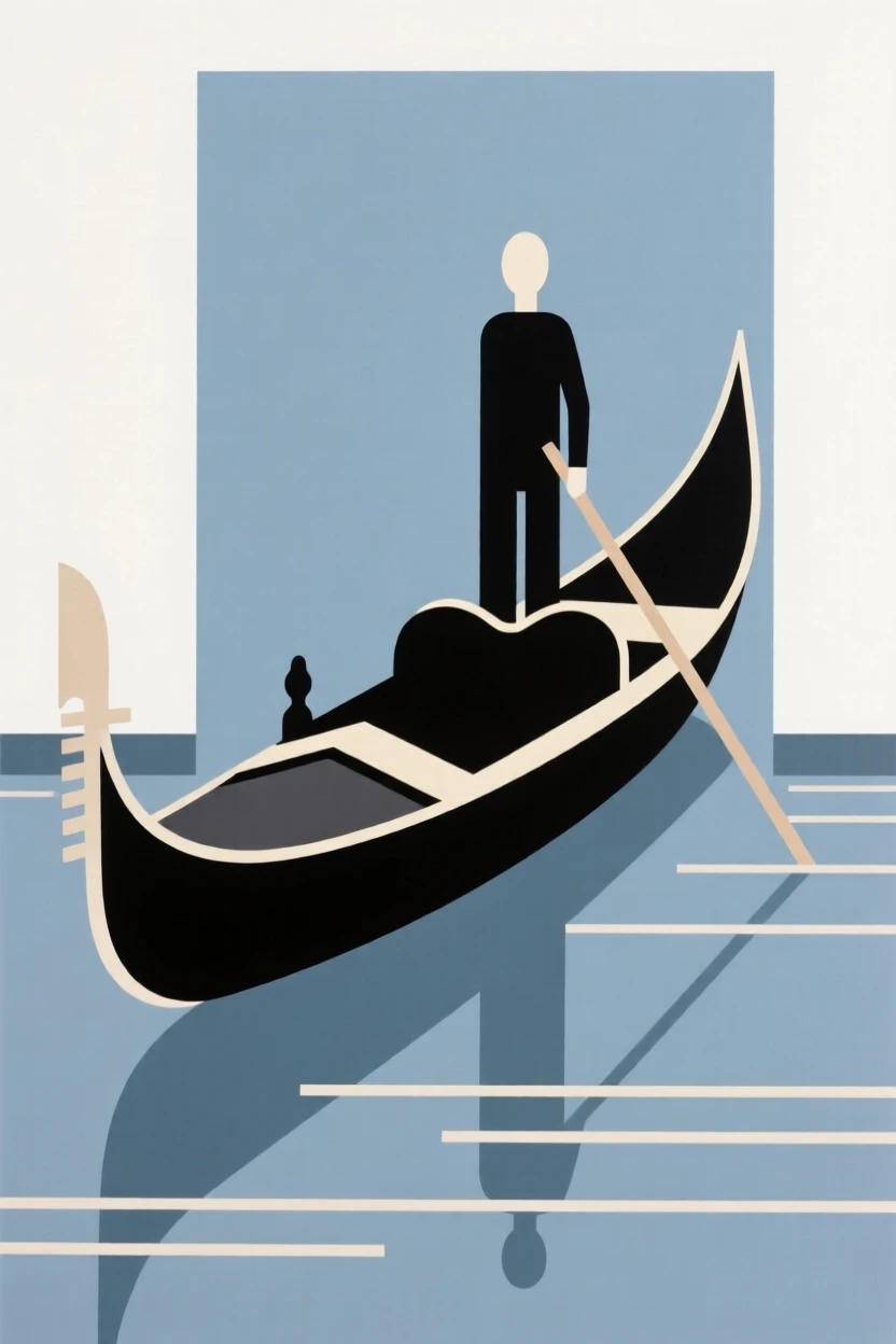 A gondola gliding through a quiet canal