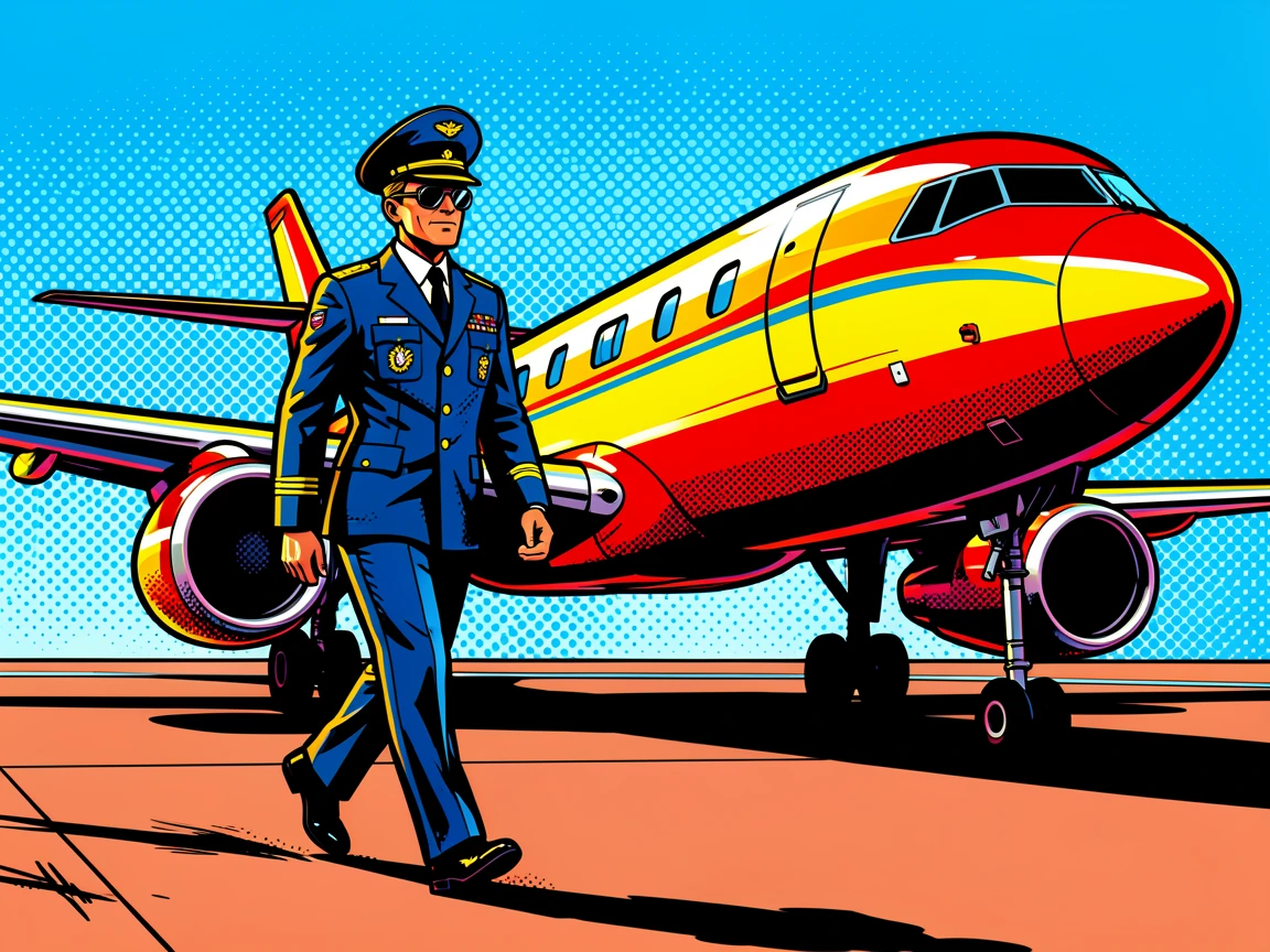 A pilot walking confidently toward a gleaming airplane