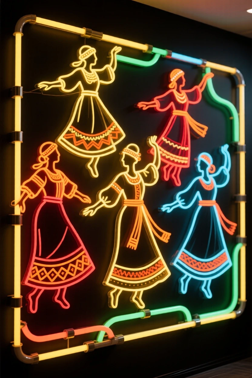 A group of dancers in traditional dress performing at a harvest festival.