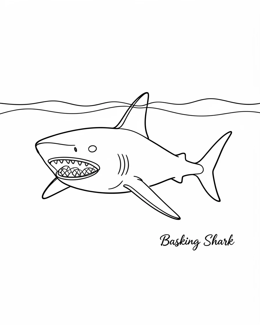 A basking shark filtering plankton near the ocean surface