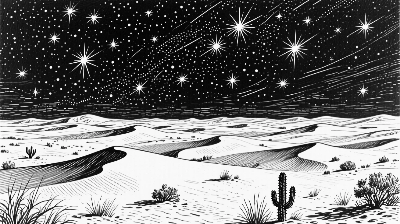 A vast open desert under a brilliant star-filled night sky.