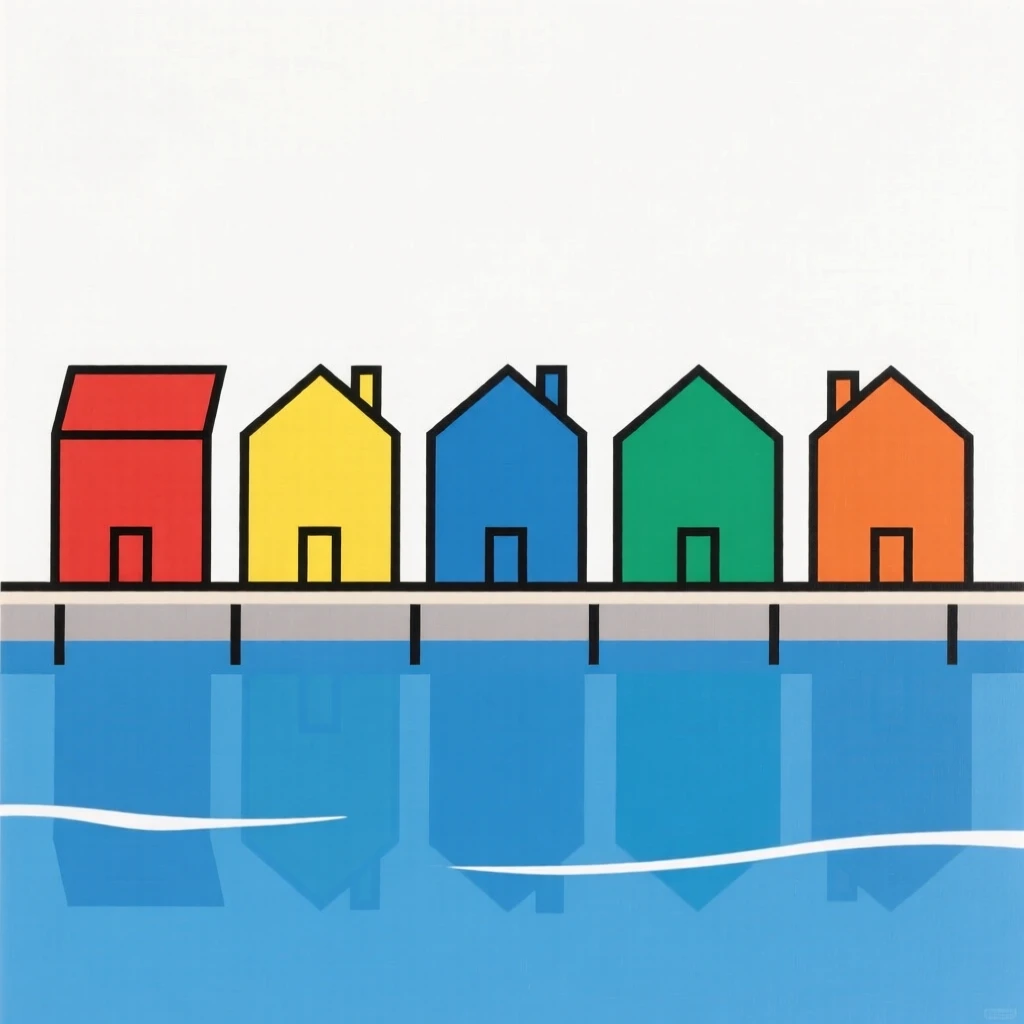 A row of colorful houses along a harbor