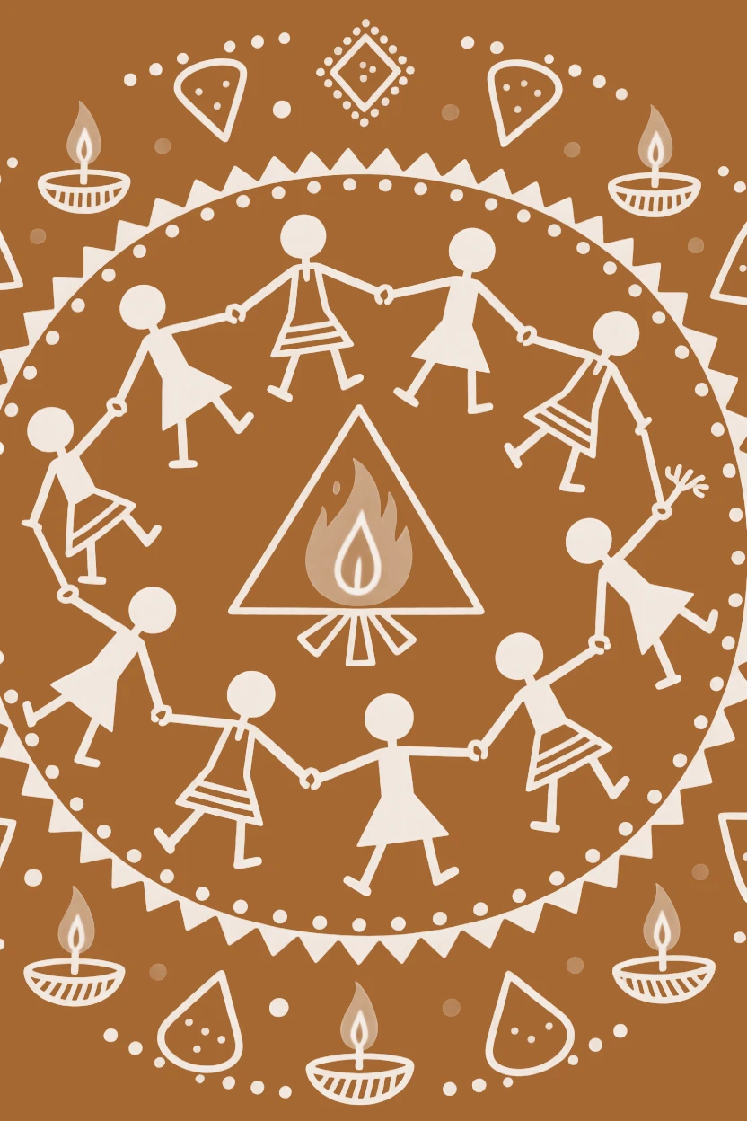 Diwali celebrated with villagers dancing in a large circle.