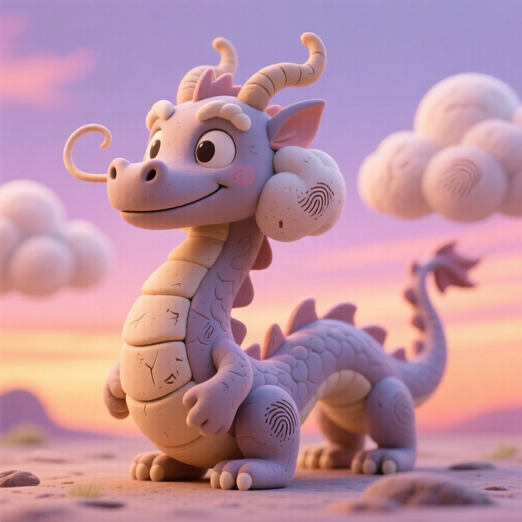 A cloud dragon weaving playfully through a pastel sunset sky