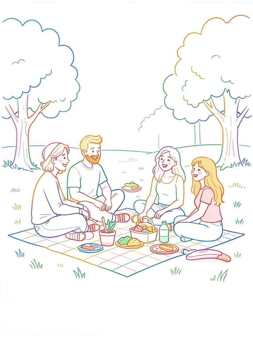 A group of friends having a picnic in the park with a frisbee nearby.