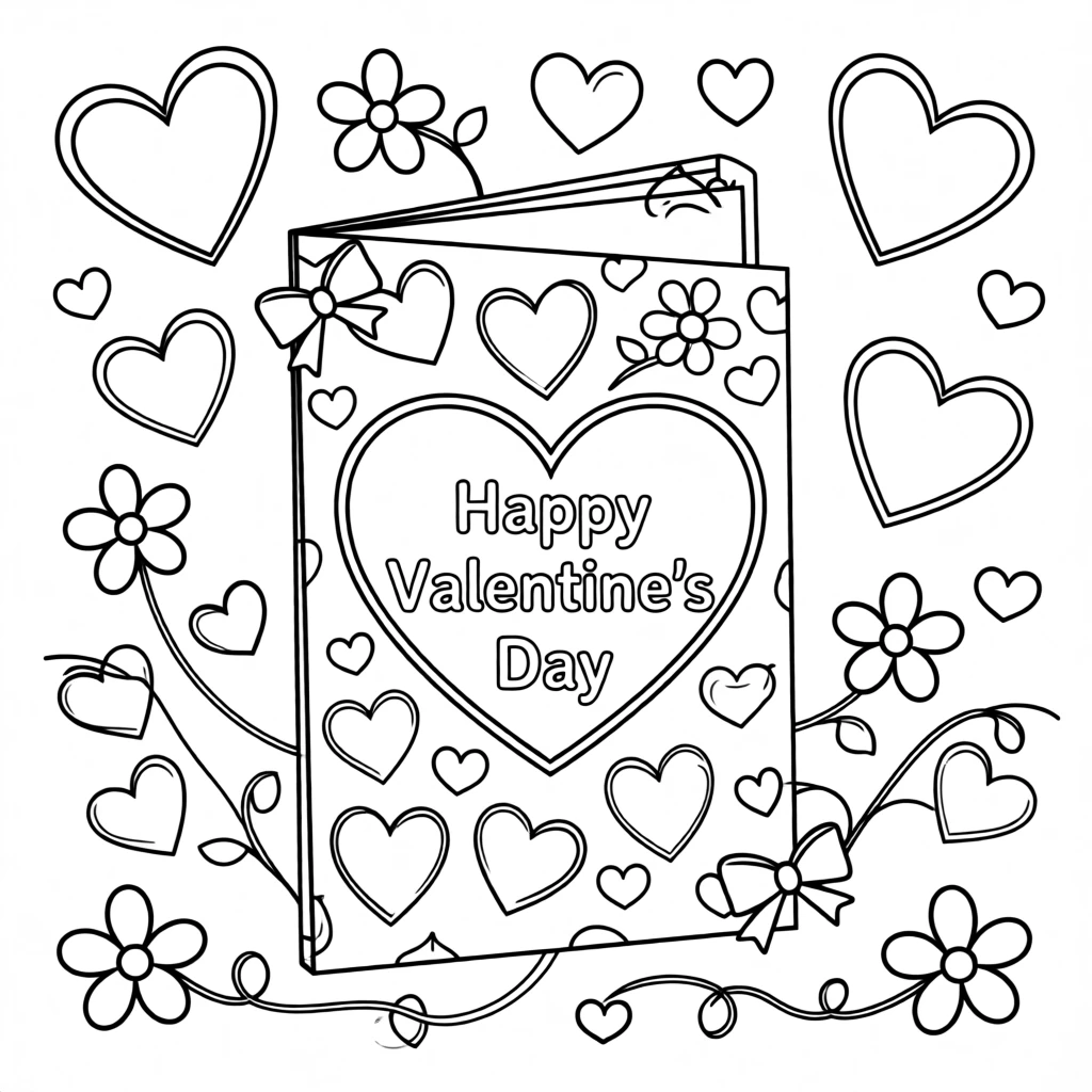 A Valentine's Day card covered in hearts and flowers