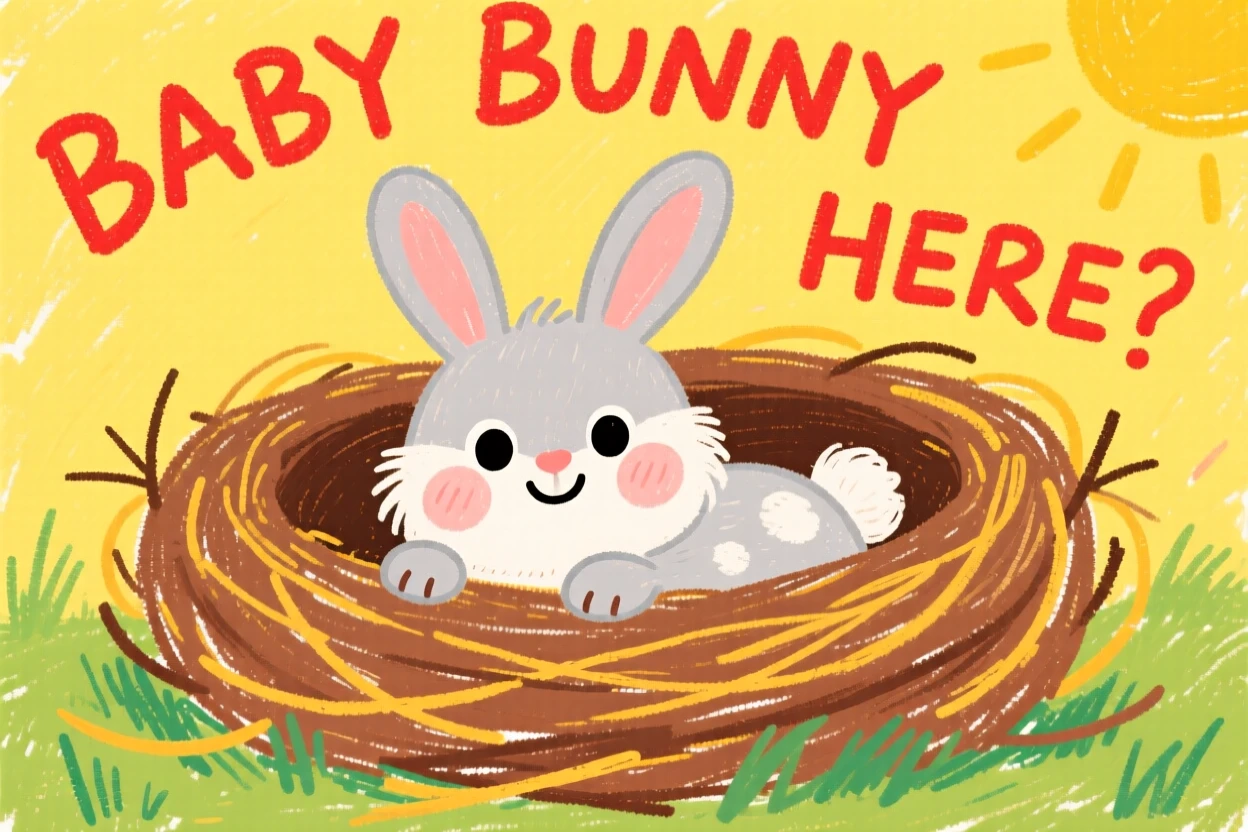 A soft baby bunny peeking over the edge of its nest.