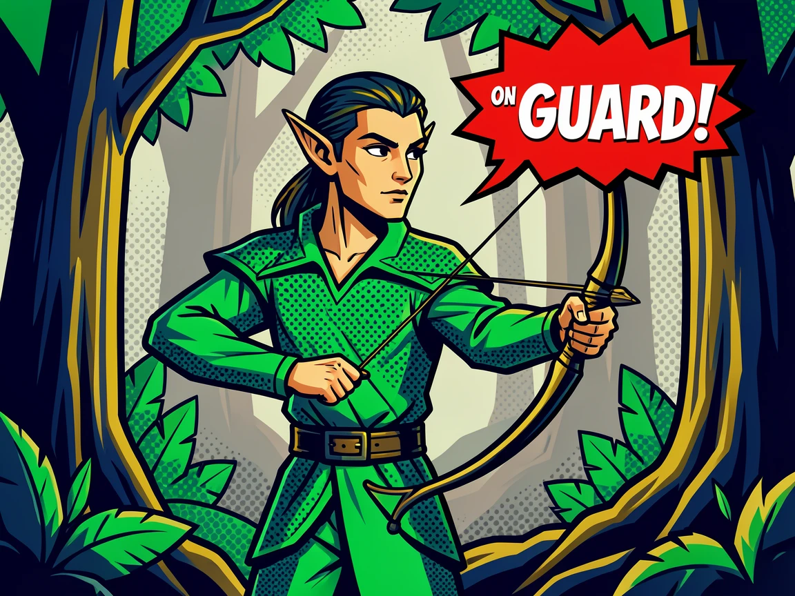 An elf archer standing watch in an ancient forest