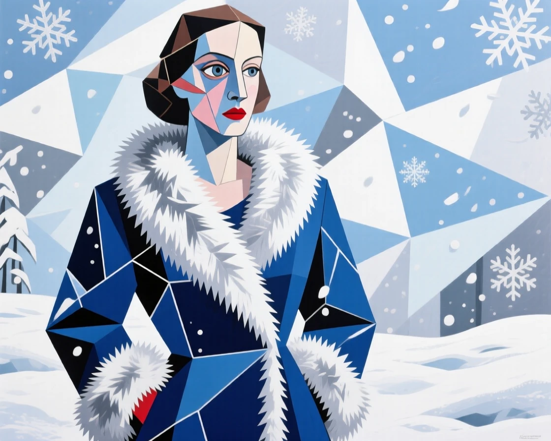 An elegant lifestyle scene of a model wrapped in a luxurious fur-trimmed coat against a snowy backdrop.