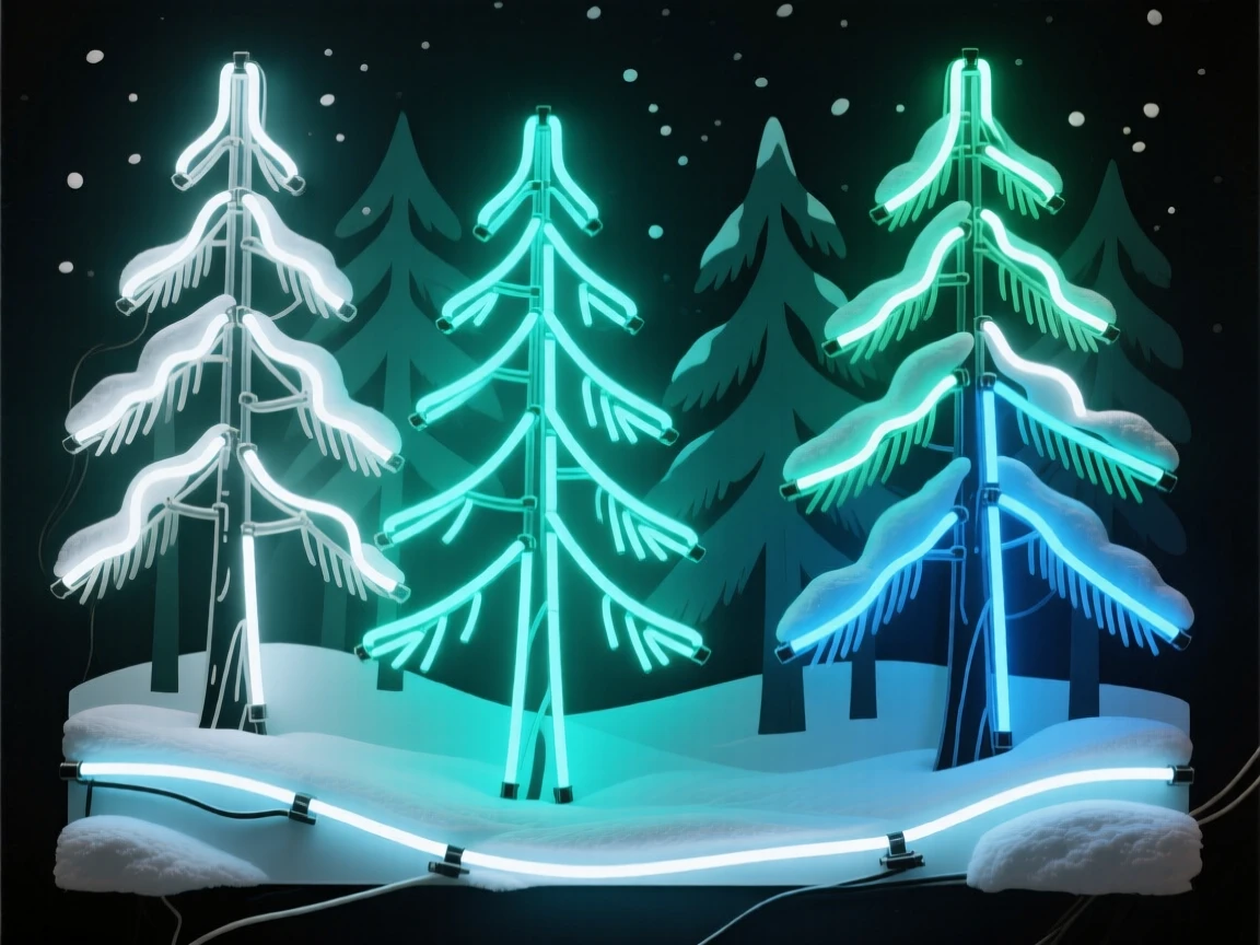 A snow-covered pine forest after a fresh overnight snowfall.