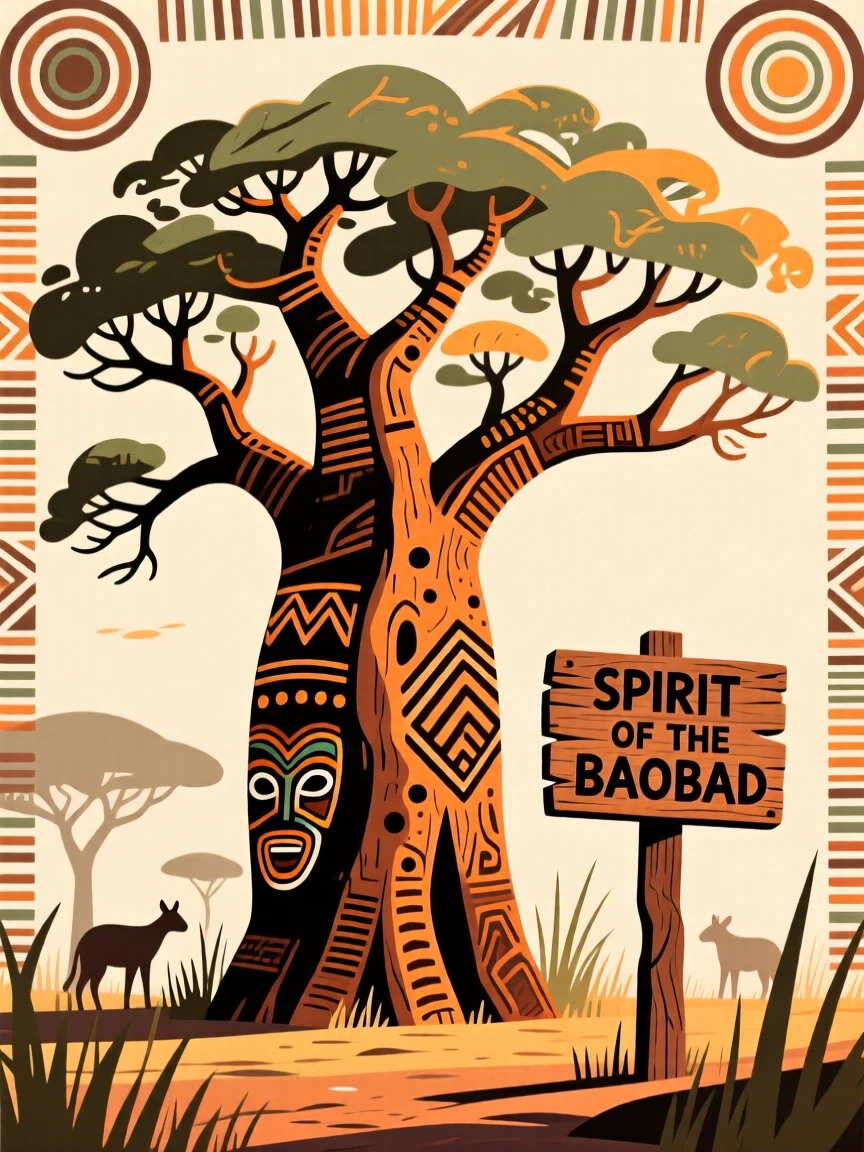 An ancient baobab glowing warmly under the afternoon sun.