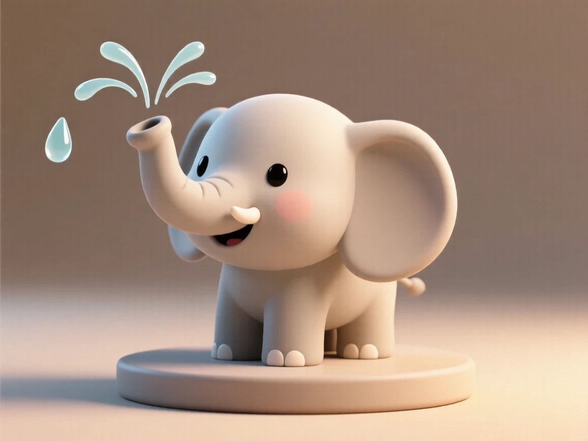 A curious baby elephant sprays itself with a trunkful of water, ears flapping happily in the afternoon heat.