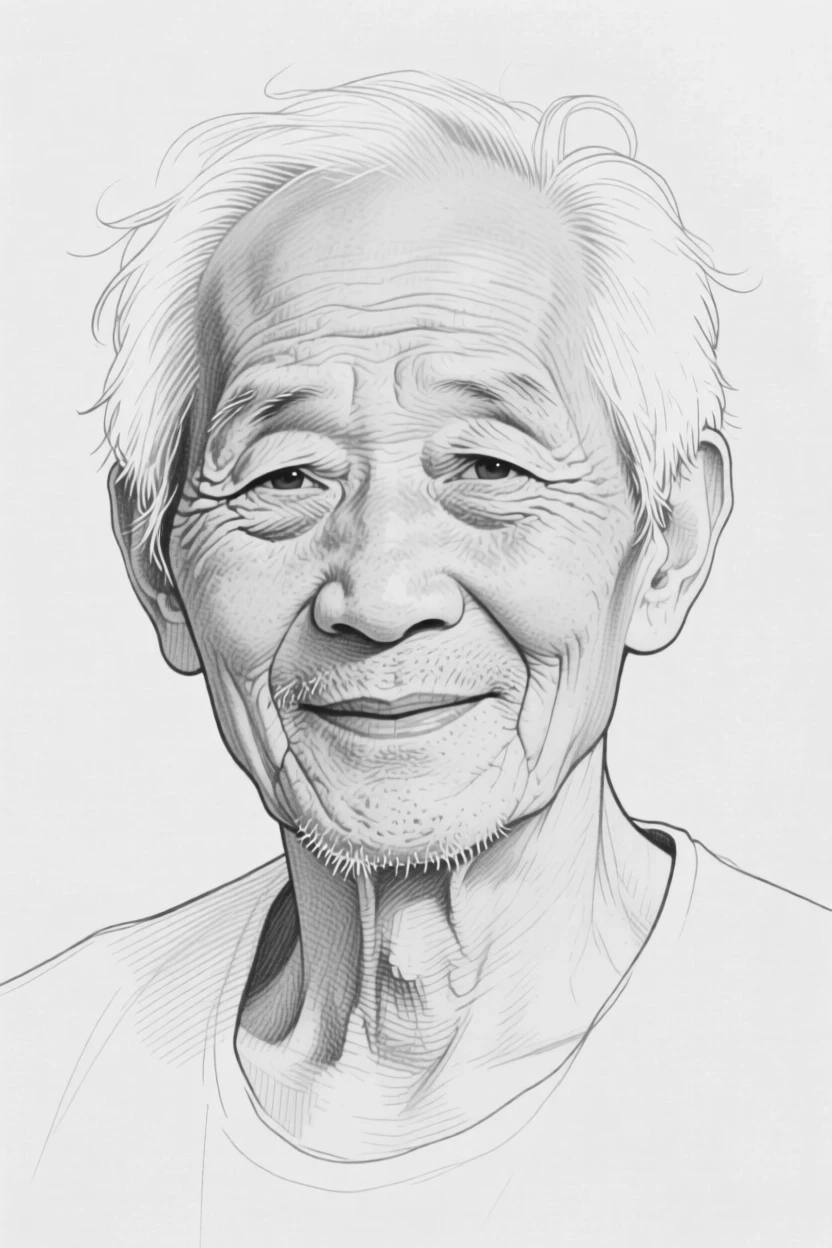 A portrait of an elderly man with a weathered, kind face