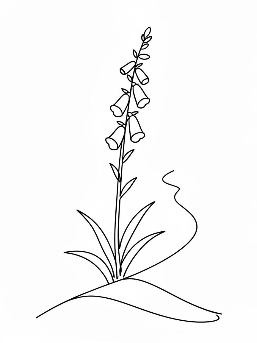 A single stalk of foxglove growing tall beside a cottage garden path